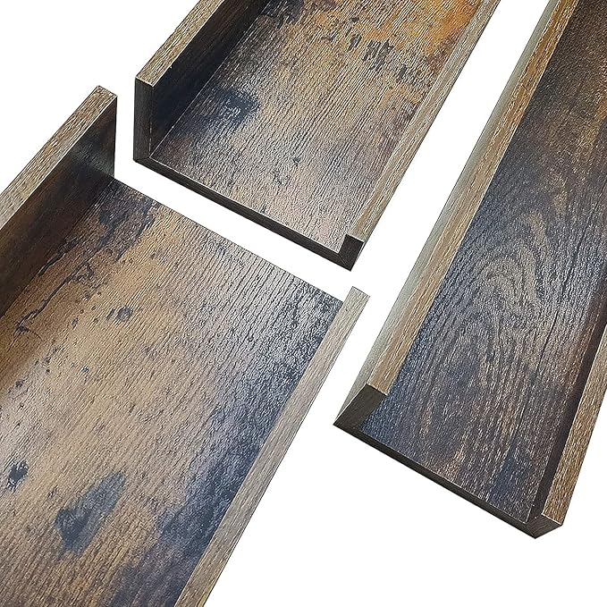 Giftgarden 16 Inch Floating Shelves for Wall Set of 3, Rustic Wall Mounted Picture Ledge Wooden Wall Shelf for Living Room Bedroom Kitchen Bathroom, 3 Different Sizes
