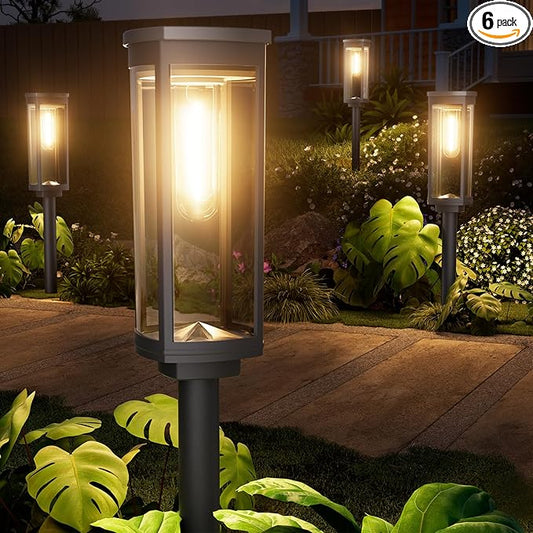6 Pack Solar Pathway Lights Outdoor, Modern Super Brightness LED Solar Path Lights, IP65 Waterproof Garden Solar Powered Landscape Lighting for Outside Yard Garden Driveway Walkway Decor