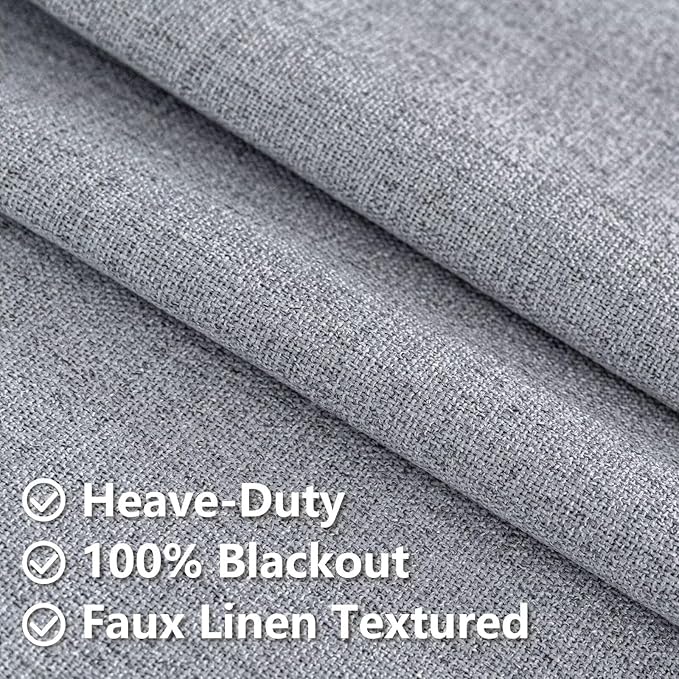 Blackout Curtains Customsize 1 Panel, 100% Blackout Textured Thermal Curtains, Grommet Privacy Light Blocking Drapes for Living Room Bedroom Luxury Decor(Customsize, Light Grey)