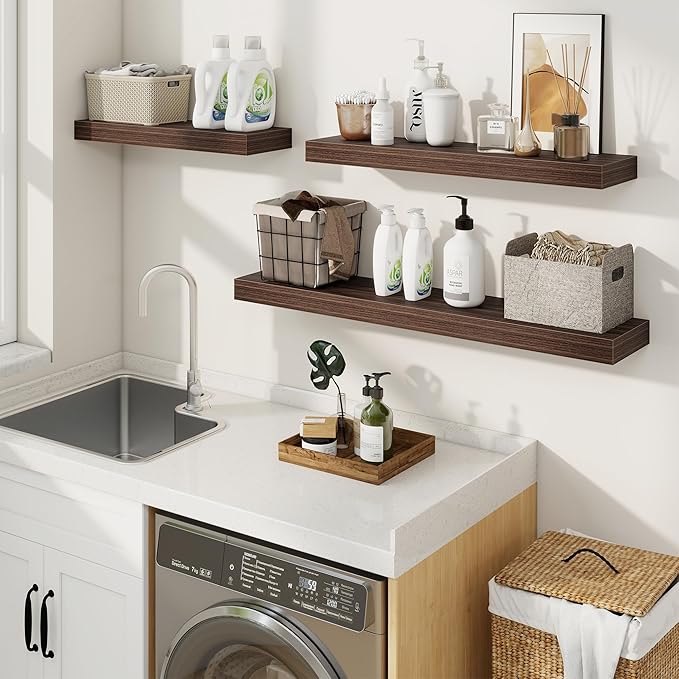 fuqing Floating Shelves for Wall, Bathroom Shelf Wall Mounted for Storage, Shelves with Invisible Bracket for Bedroom, Kitchen, Living Room, Farmhouse Small Book Shelf, 24 Inch Set of 2, Walnut