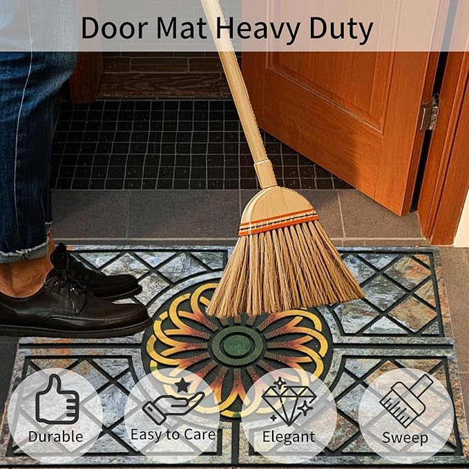 Door Mat Welcome Mat, Heavy Duty Door Mat 23.6 x 35.4 Inch Front Door Mat Rug Doormat for Outdoor Entrance Home Non-Slip Rubber Rug for Front Door, Outside, Entryway, Patio (Flower)