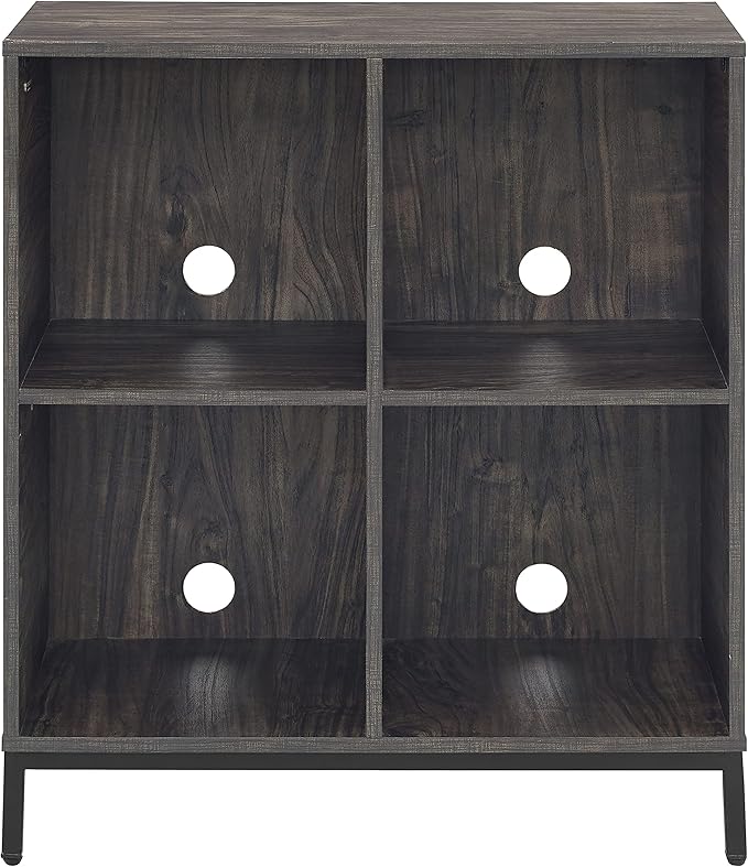 Crosley Furniture Jacobsen Storage Cube Bookcase and Record Player Stand with Vinyl Records Holder, Brown Ash