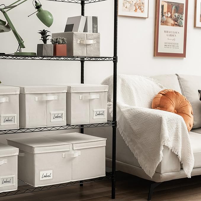 GRANNY SAYS Fabric Storage Bin with Lid, Decorative Storage Box for Shelves, Container Storage Basket Organizer, Closet Bins with Lids for Organizing, Jumbo, Ivory, 1-Pack