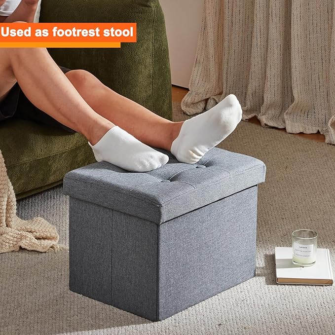 ALASDO Storage Ottoman Footrest Stool Small Ottoman with Storage Foldable Ottomans Foot Rest Footstool Bench for Living Room 17x13x13inches Grey