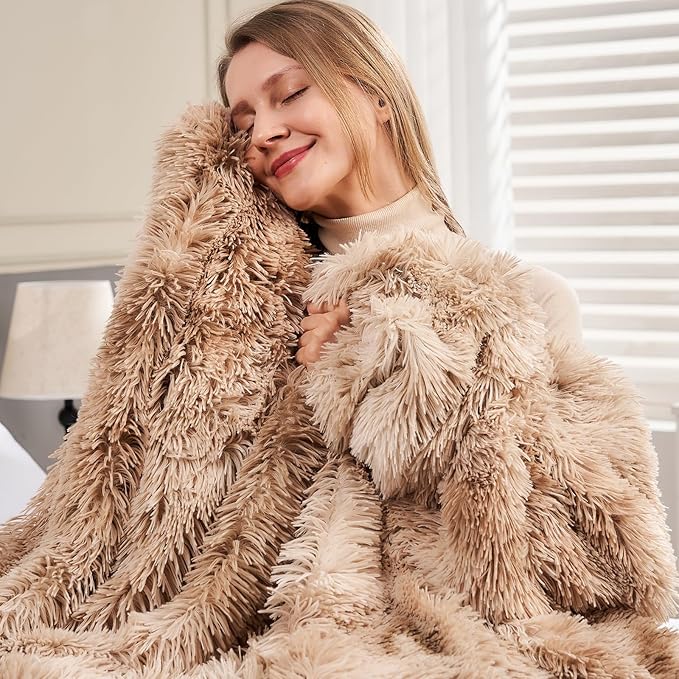 GONAAP Fuzzy Faux Fur Throw Blanket Twin Size Tie-dye Beige Super Soft Cozy Plush Fuzzy Shaggy Blanket for Couch Sofa Bed (Tie-dye Beige, Twin(60"x80"))