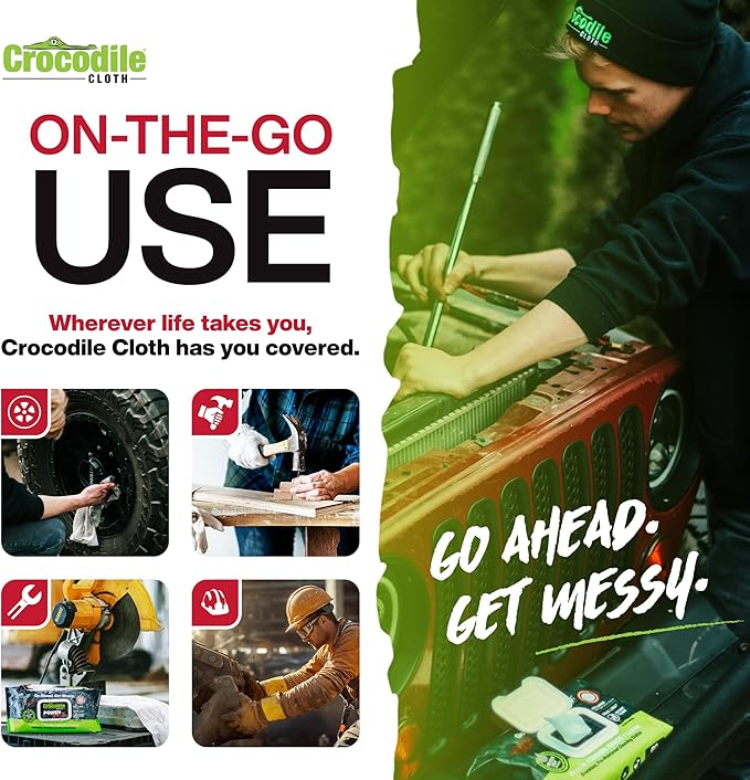 Crocodile Cloth PowerScrub - 80 Dual Surfaced Cloths, 10in X 15in. Large, Moist, Absorbent and Disposable Cleaning Cloths. Safe on Skin and Multiple Surfaces. (6500-080)