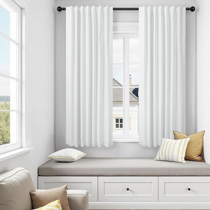 Blackout Curtains 68 Inches Long 2 Panel Thermal UV Heat Blocking White Linen Textured Black Out Drape for Nursery Bedroom Living Room Energy Saving Noise Reducing Boho Farmhouse Vintage 68 Length