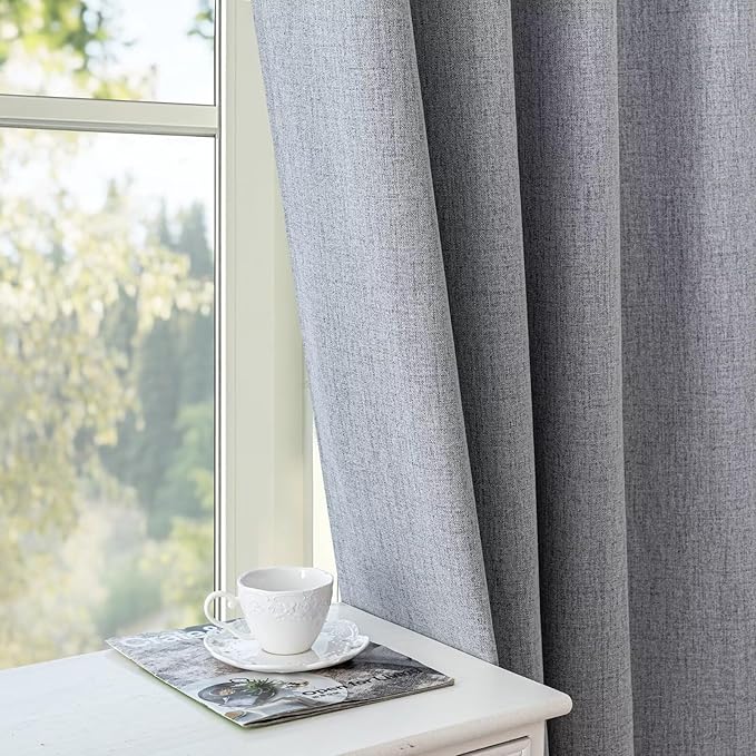 Blackout Curtains Customsize 1 Panel, 100% Blackout Textured Thermal Curtains, Grommet Privacy Light Blocking Drapes for Living Room Bedroom Luxury Decor(Customsize, Light Grey)