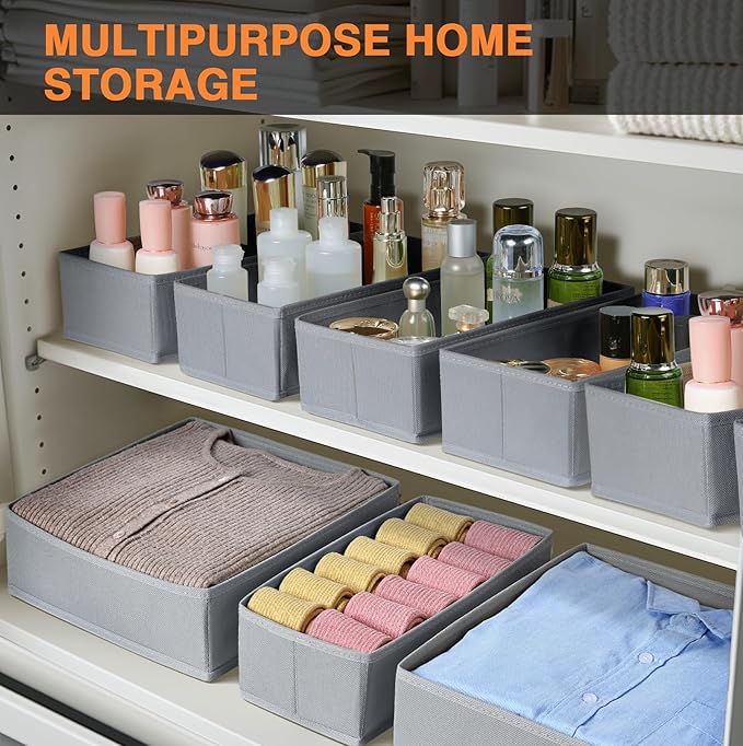 DIMJ Drawer Organizer 15 Pack - Foldable Baby Clothes Storage & Dresser Organizer for Nursery, Bedroom, Closet - Nursery Organization Dresser Dividers for underwear, Sock,Bra, Belt, Tie, Gray