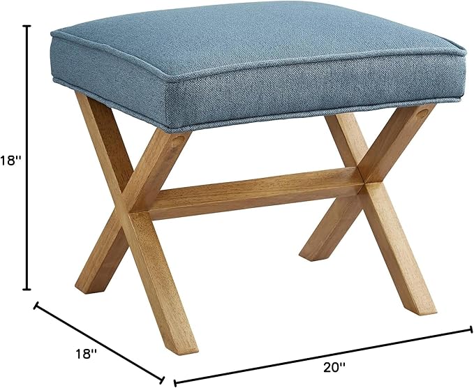 Amazon Basics Small Ottoman Foot Rest, Mid-Century Modern X Square Polyester Foot Stool, Indigo Blue, 20"W x 18"D x 18"H (Previously Rivet Brand)