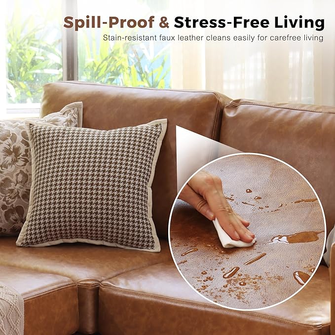 118.5" Faux Leather Modular Sectional Sofa, L Shaped Couch Set for Living Room, 7-Seater Comfy Cloud Couches with Storage Seat Brown