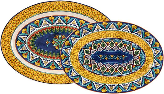 Bico Havana 16 plus 14 inch Oval Platters Set, Set of 2, Microwave and Dishwasher Safe, for Serving Fish, Chicken, Turkey