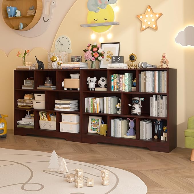 Book Shelf, 8 Cubes Storage Organizer, 3-Tier Open Shelf Wooden Bookcase, Freestanding Cherry Bookshelf Cube Shelf for Bedroom, Living Room