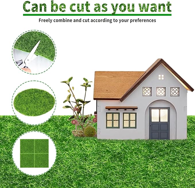 12 Packs 6 X 6 Inch Fake Grass Decor for Crafts, Artificial Grass for Dollhouse Miniature Ornament Projects, Model Turf Grass for DIY Fairy Garden Accessories and Decor Kit