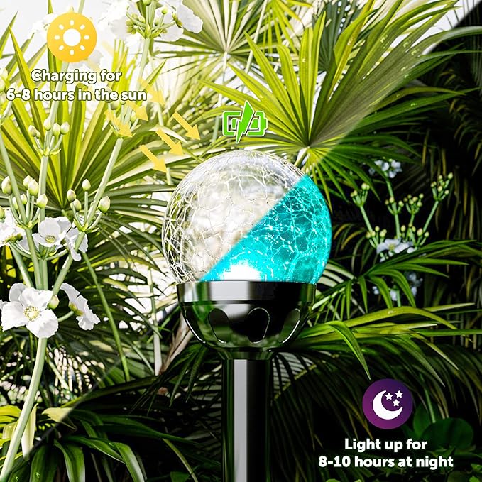 GIGALUMI Solar Outdoor, Cracked Glass Ball Solar Garden Lights, Color Changing Lights Outdoor,Garden LED for Path, Patio, Yard, 3 Pack Pathway