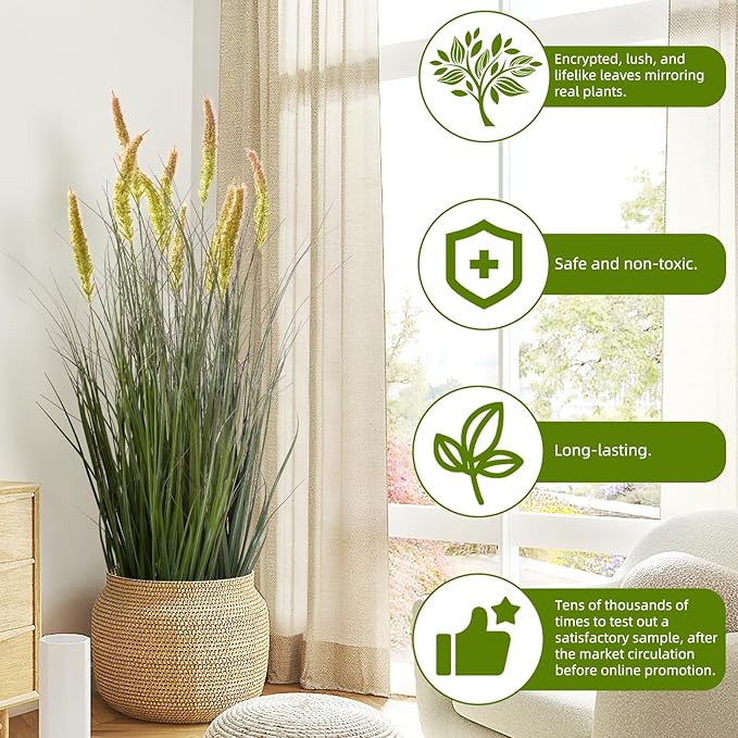 Green Onions Fake Plants,Artificial Plants Indoor, Fake Grass Decor Green Plant Fake Outdoor Flowers Fake Succulents,Artificial Tall Grass Plants with Pots House Decorative(36“ 2 Pack)