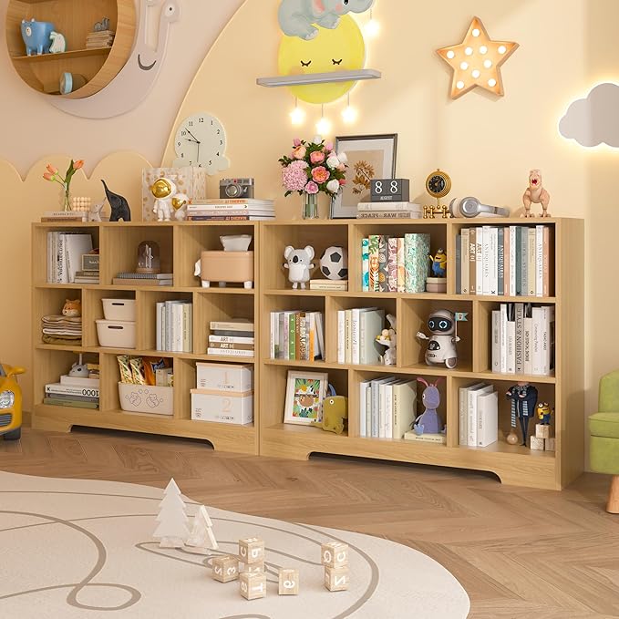 Book Shelf, 10 Cubes Storage Organizer, 3-Tier Open Shelf Wooden Bookcase, Freestanding Wooden Bookshelf Cube Shelf for Bedroom, Living Room