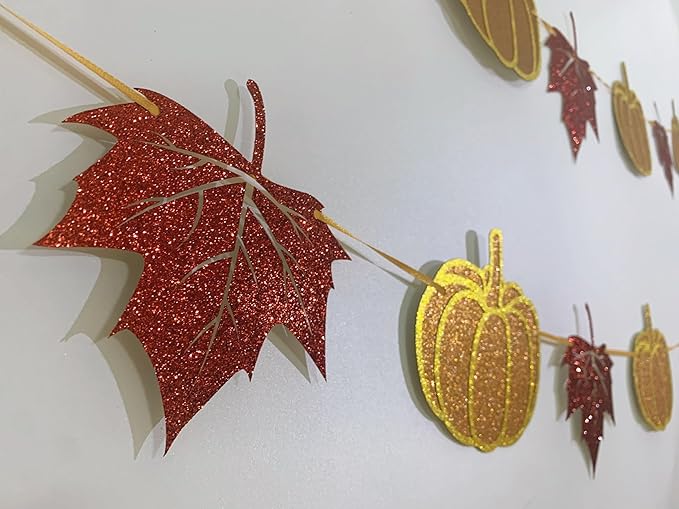 Fall Decorations Home Thanksgiving decor - Pumpkin and Maple Leaves Sign Fall Autumn Harvest Garland Hanging Bunting Banner(Pre-Strung)