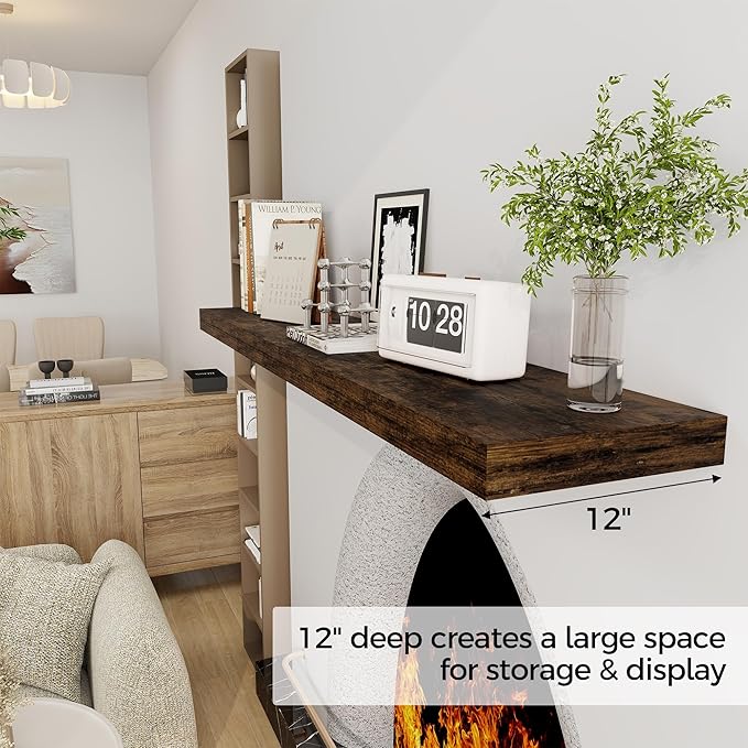 Floating Shelves 55 Inch Long, 55 x 12 Large Floating Shelf Wall Mounted, 12 Inch Wide Floating Shelves for Fireplace Mantel, 2" Thicked Storaged Shelves for Living Room, Bedroom, Rustic Brown, 1 Pack