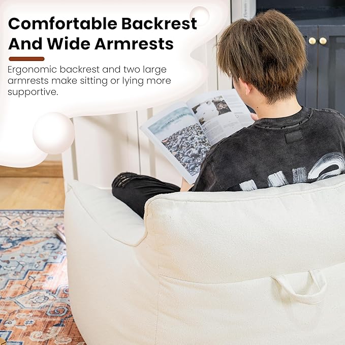 Bean Bag Chair for Adults, Comfy Tufted Bean Bag Chair Sofa with Armrests, Lazy Beanbag Chair with Foam Filler Stuffed Bean Bag Couch Sofa for Reading in Bedroom, Living Room and Dorms