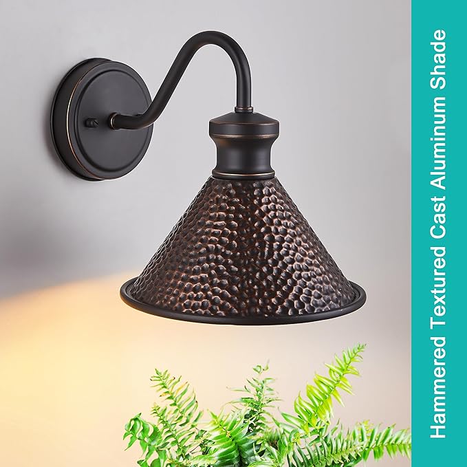 Gooseneck Outdoor Wall Light Fixtures, 2-Pack Farmhouse Barn Lights for Porch, Industrial Oil-Rubbed Bronze Exterior Wall Sconce for Garage, Patio, E26 Base Anti-Rust, Bulb not Included