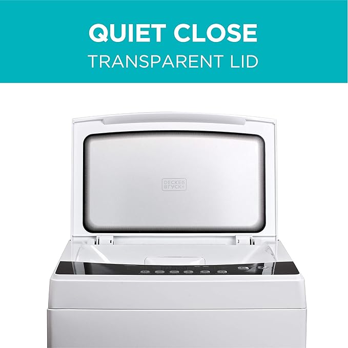 BLACK+DECKER Small Portable Washer, Washing Machine for Household Use, Portable Washer 1.7 cu.Ft with 8 Cycles, Transparent Lid & LED Display