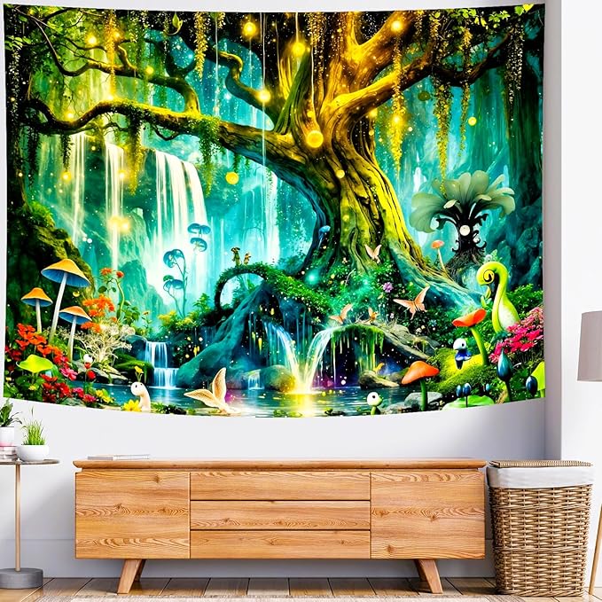 Delur Magical Forest Tapestry Fantasy Tree of Life Enchanted Fairy Tale Forest Tapestry Mystical Psychedelic Nature Landscape Wall Hanging Headboard for Bedroom Living Room Home Decor (70.8" x 92.5")