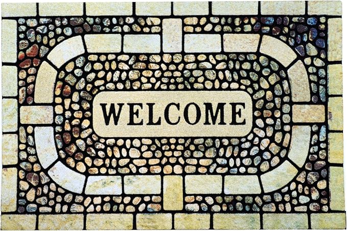 Door Mat Welcome Mat, Heavy Duty Door Mat 17.7 x 29.5 Inch Front Door Mat Rug Doormat for Outdoor Entrance Home Non-Slip Rubber Rug for Front Door, Outside, Entryway, Patio (Yellow Welcome)