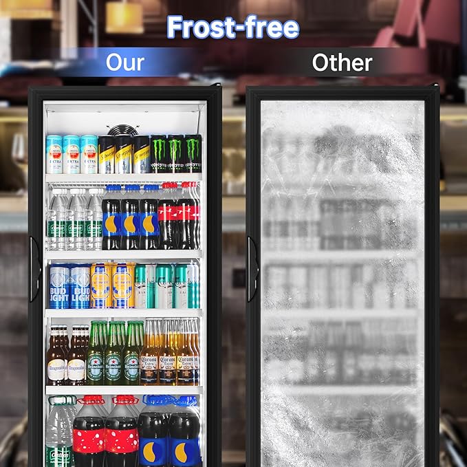 Commercial Beverage Refrigerator, 24.5 Inch 15 Cu. Ft. Drink Fridge, Display Refrigerator with Glass Door, Commercial Display Fridge with 4 Adjustable Shelves, for Shops, Restaurants, Bars