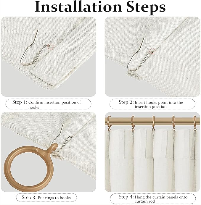 FMFUNCTEX Pinch Pleated Curtains 84 Inches Long for Living Room, Ivory Semi Sheer Faux Linen Textured Pleat Drapes for Bedroom with Hooks, Light Filtering Farmhouse Window Drapes 2 Panels