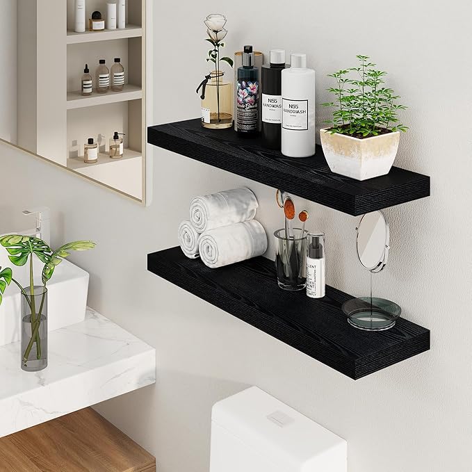 Fun Memories Black Floating Shelves 36 Inch Long, 8 Inch Deep Floating Shelf for Wall, 36" W x 8" D Wall Shelves Set of 2, Black Deep Floating Shelves for Bedroom, Living Room, Kitchen