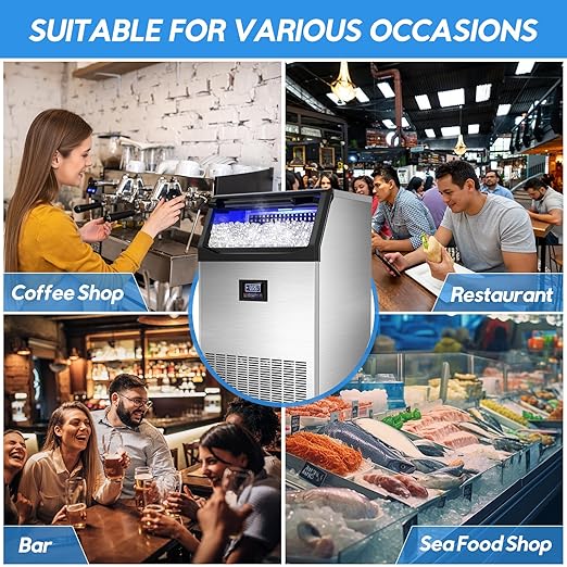 Commercial Ice Maker Machine 400LBS/24H with 125LBS Large Ice Storage Bin, 126Pcs Clear Ice Cubes in 11Mins, Stainless Steel Under Counter Industrial Ice Machine for Bar, Restaurant Business