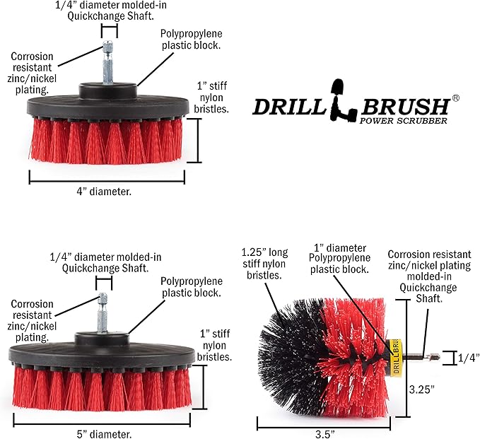 Drillbrush Headstone Cleaning Supplies - Outdoor Power Brush - Fountain Cleaner Tool - Deck Scrubbing Tool - Patio Cleaning Brush - Concrete Garage Floor Cleaner - Granite Scrubber Kit for Drill