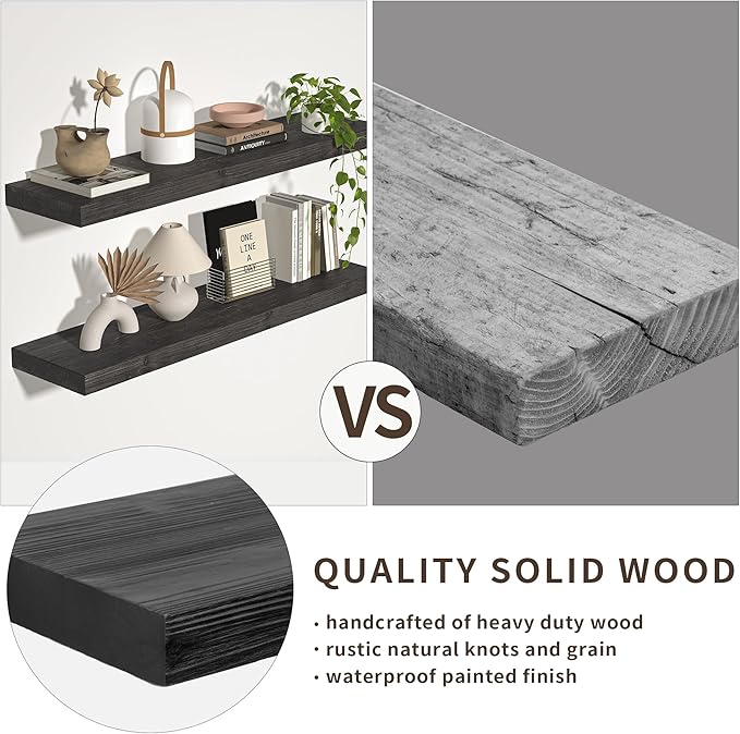 Floating Shelves for Wall, USA-Sourced Fir Wood 48 Inch Wall Shelves Set of 1, Natural Rustic Solid Wooden Floating Shelves Wall Mounted, Nursery Book Storage Shelf, Display Shelf for Bathroom