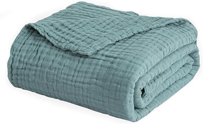 EMME Muslin Throw Blanket 100% Cotton Blankets for Couch Breathable Gauze All Season Soft and Lightweight Pre-Washed (Teal, 50"x70")