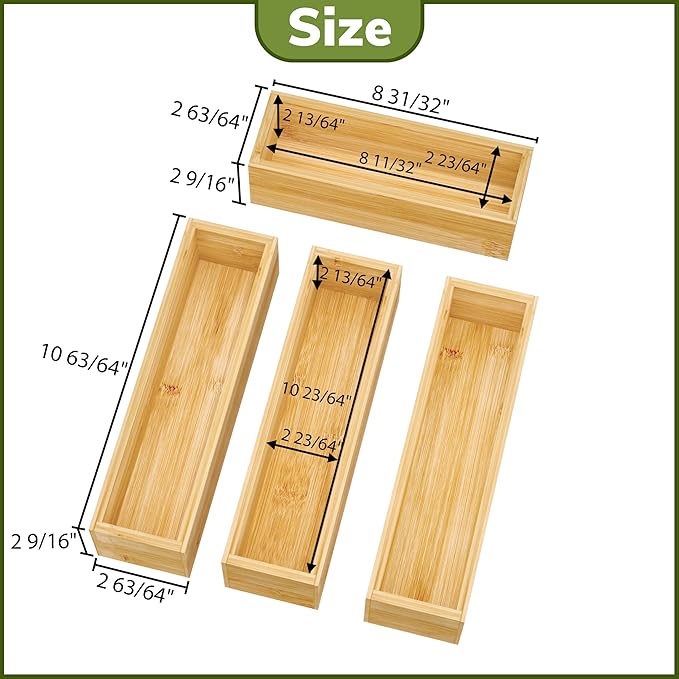 BAMEOS Silverware Organizer, Utensil Drawer Organizer, 4 Slots Kitchen Drawer Organizer, Bamboo Flatware Organizer for Drawer in Natural