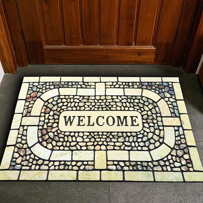 Door Mat Welcome Mat, Heavy Duty Door Mat 23.6 x 35.4 Inch Front Door Mat Rug Doormat for Outdoor Entrance Home Non-Slip Rubber Rug for Front Door, Outside, Entryway, Patio (Yellow Welcome)