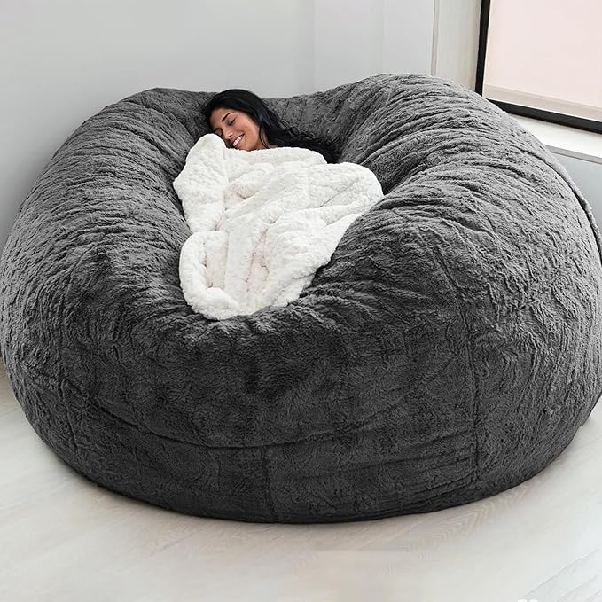 Big Huge Giant Bean Bag Chair for Adults, (No Filler) Bean Bag Chairs in Multiple Sizes and Colors Giant Foam-Filling Required- Machine Washable Covers, Double Stitched Seams (Dark Gray,5FT)