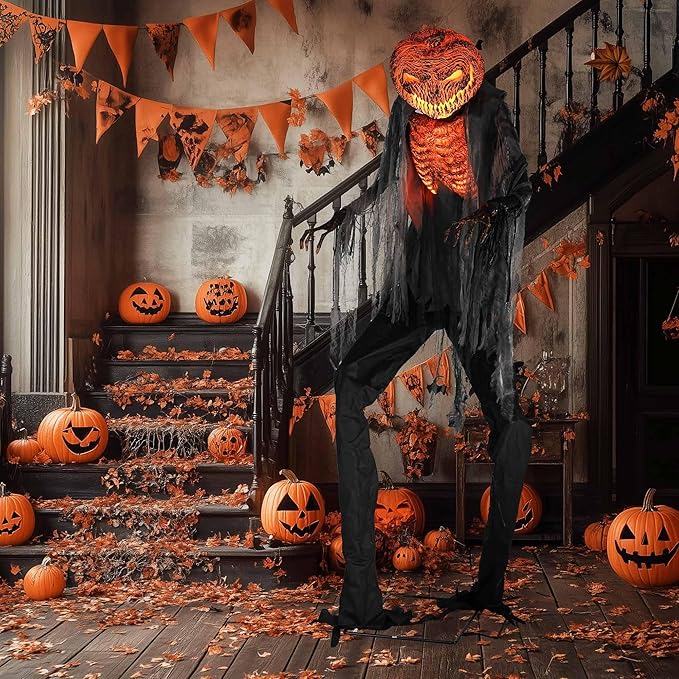 AW 7 Ft Scary Giant Large Animated Halloween Decorations Evil Monster Alien, Jack-O-Lantern Pumpkin Props, Horror Halloween Party Motion & Sound Activated Glowing Head 2025