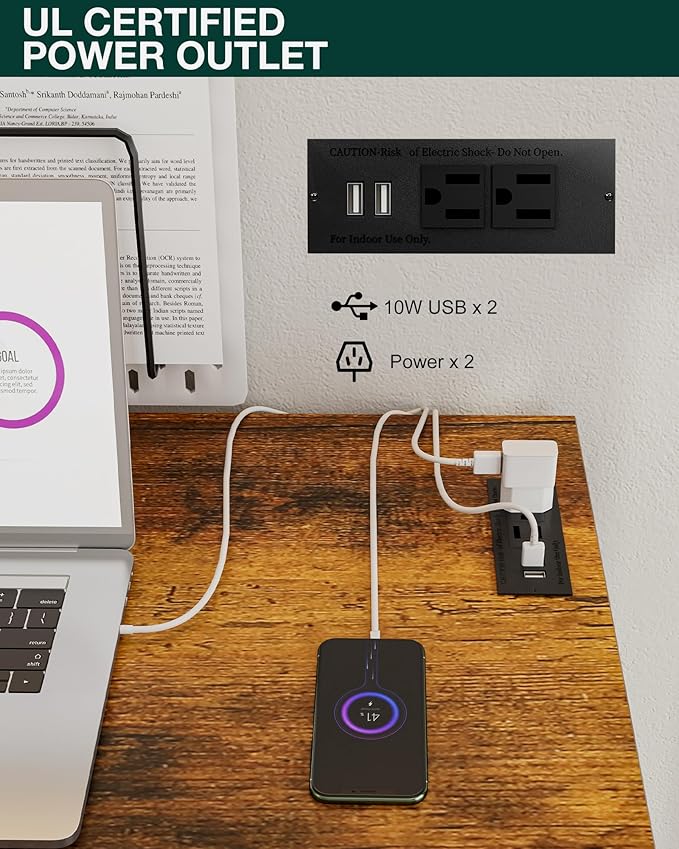 Frylr Small Folding Computer Desk – 35.8 Inch Portable Table for Craft and Study, Lightweight Desk for Small Spaces, Foldable Laptop Table Built-in AC/USB Outlets for Convenience, Rustic Brown