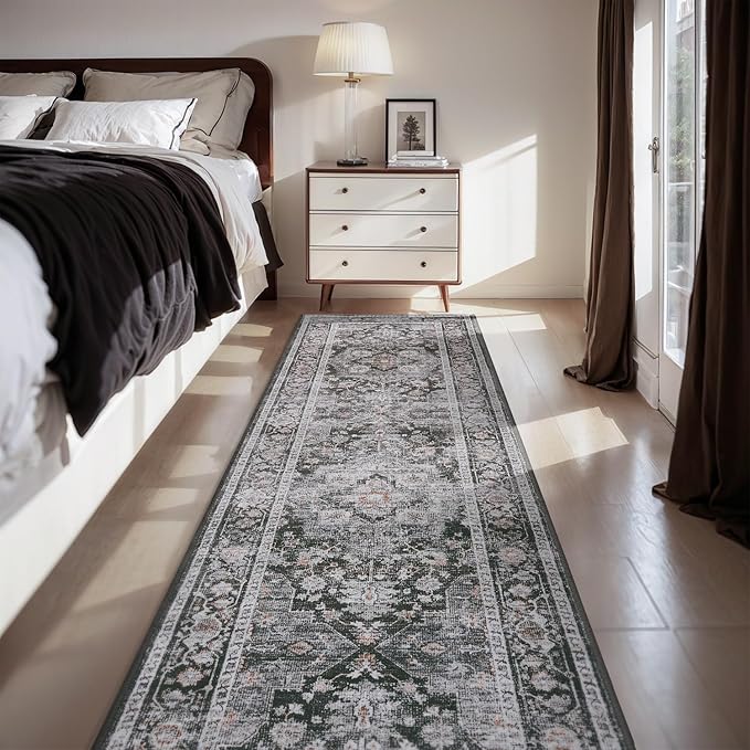 AMOAMI-2X3 Small Rug-Washable Rugs Entryway Mat Indoor-Soft Vintage Non Slip Rugs for Kitchen Laundry Room Bathroom Dark Grey & Black Decorative Accent Rug for in Front of Sink 24 Inch x36 Inch