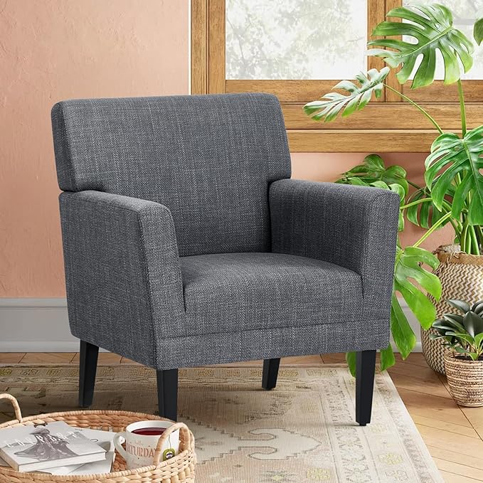 COLAMY Modern Accent Chair for Living Room, Upholstered Fabric Accent Armchair with Back, Soft Single Sofa Chair with Arms for Bedroom/Office/Reception Room, Dark Grey