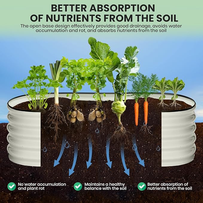 2 Pcs 6x3x1ft Oval Raised Garden Bed, Galvanized Raised Beds,Open-Ended Base Metal Raised Planter Beds,Garden Bed Outdoor,Planter Raised Boxes for Vegetables, Flowers,Tool-Free Asse,White