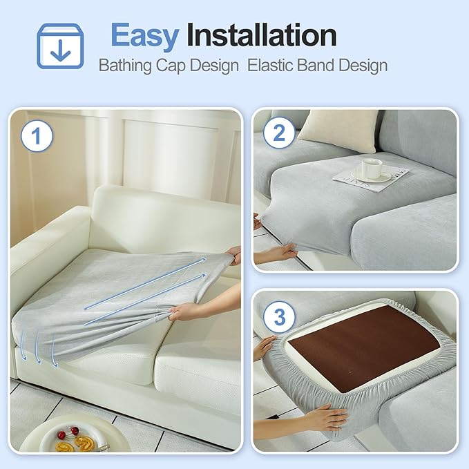 Chenille Sofa Armrest Covers, Soft Stretch Non-Slip Couch Arm Covers for Sofa, Chair or L Shaped Sectional, Furniture Protector (2 Pieces, Light Grey)