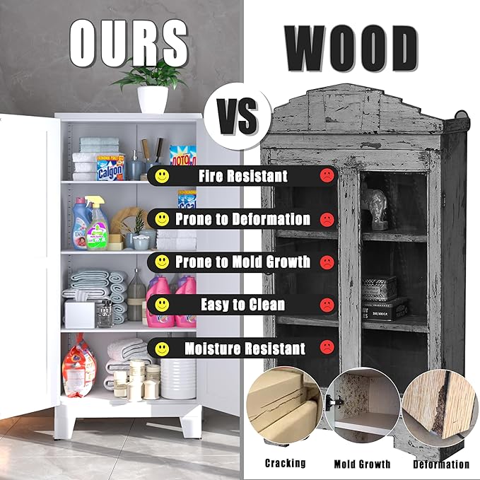 61" Balck Metal Kitchen Storage Cabinet, Kitchen Pantry Storage Cabinet with Doors and Shelves, Storage Cabinet with Adjustable Leveling Foot for Kitchen, Living Room and Dining Room