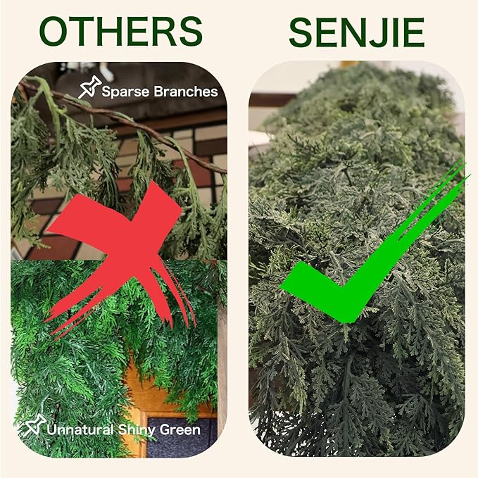 2Pcs 9FT Christmas Cedar Garland Artificial Real Touch Thickness Realistic Greenery Pine Garland for Mantle Fireplace Outdoor Indoor Christmas Decorations