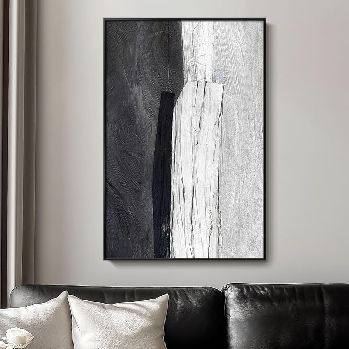 Framed Black and White Abstract Canvas Wall Art, Modern Art Prints Paintings Artwork for Walls, Minimalist Abstract Pictures for Living Room Dining Room Bedroom Office Bathroom Wall Decor 24x36 In
