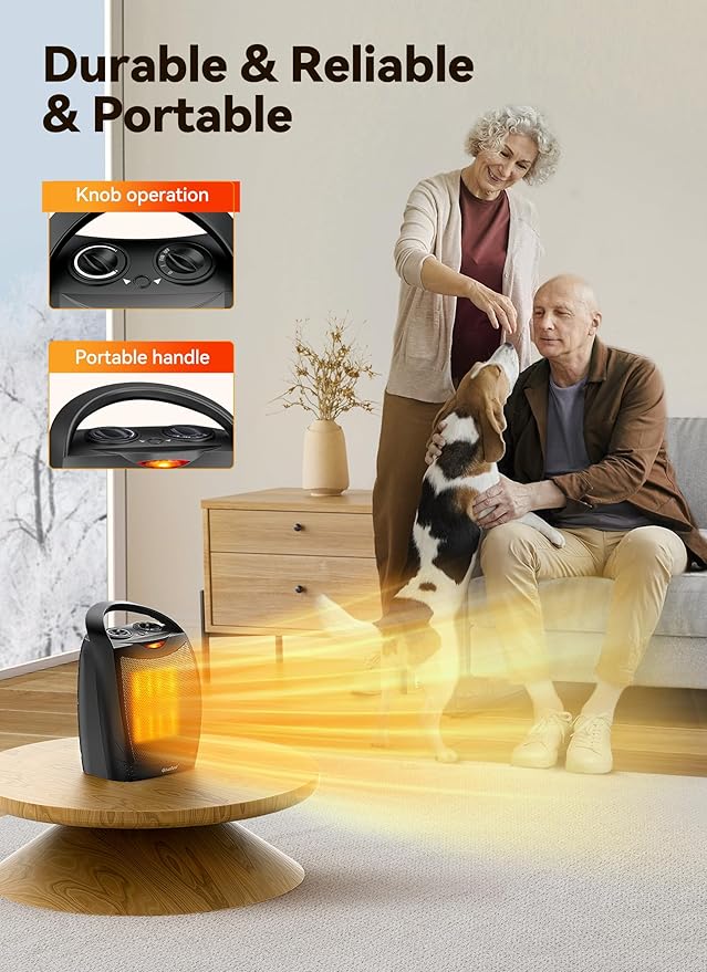 GiveBest Portable Electric Space Heater, 1500W/750W Ceramic Heater with Thermostat, Heat Up 200 Square Feet in Minutes, Safe and Quiet for Office Room Desk Indoor Use