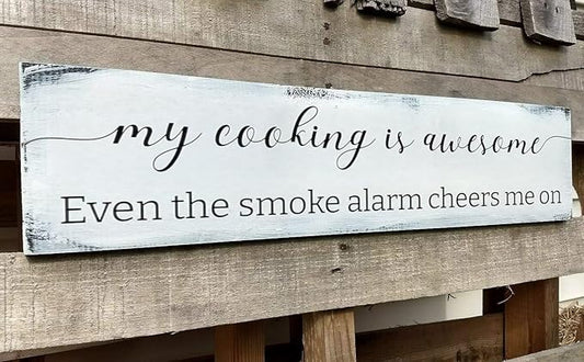 Funny Kitchen Sign, My Cooking is So Awesome, Farmhouse Kitchen Wall Decor,Rustic Quote Wooden Plaque Hanging for Housewarming (Cooking) 4x16 Inch