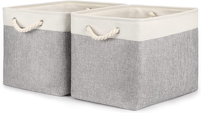 Bidtakay Storage Baskets for Organizing Large Storage Bins for Shelves 2 Pack 16x12 in Fabric Baskets for Blanket Nursery Toy Storage Collapsible Organizer Bins Closet Organizers Storage-Grey&White